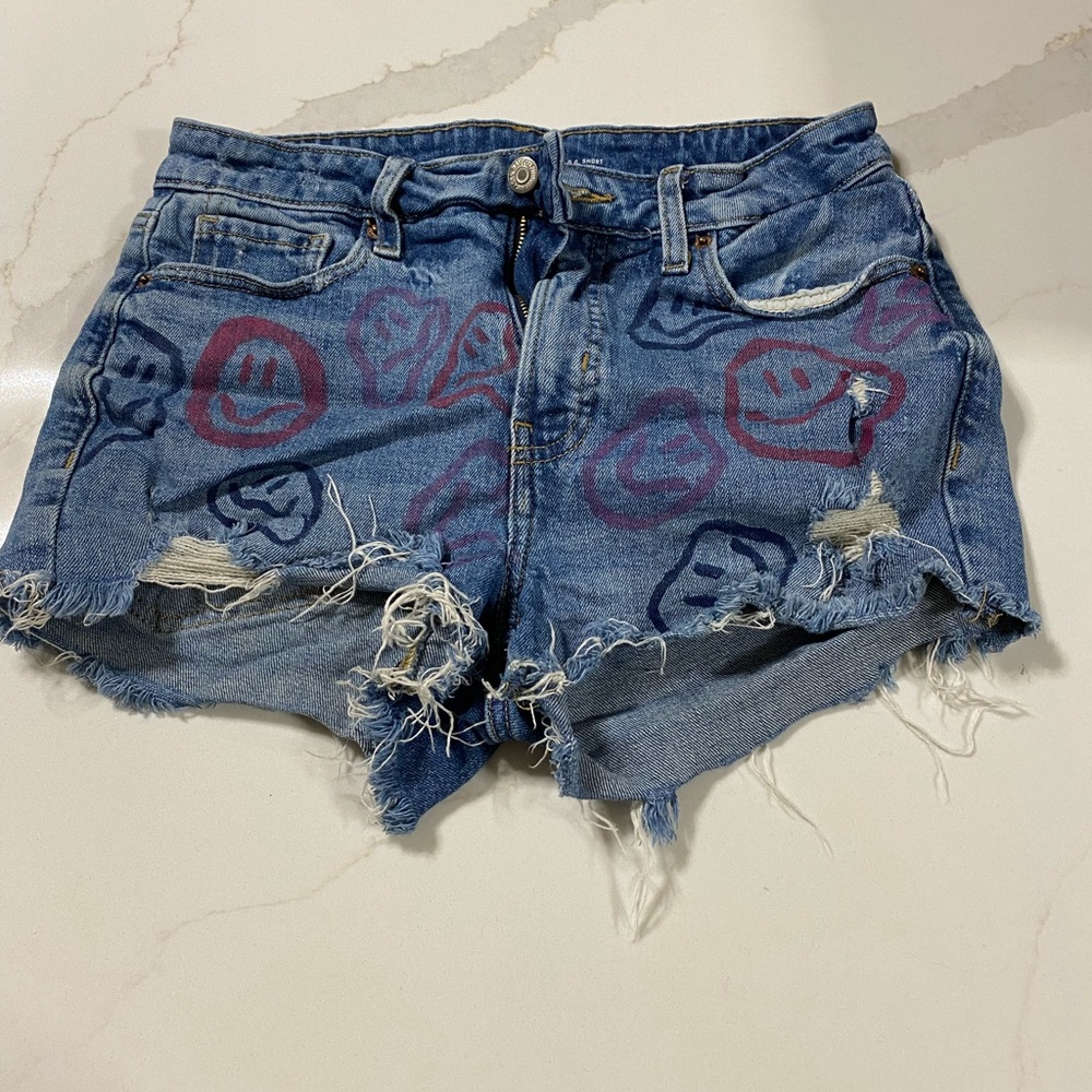 Old Navy Blue Jean Shorts with Smiley Faces